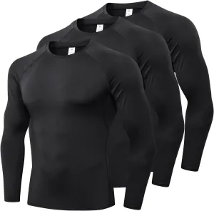 1/3 Pack Mens Compression Shirts Athletic Long Sleeve Sports Running Tops Workout Baselayer Undershirts