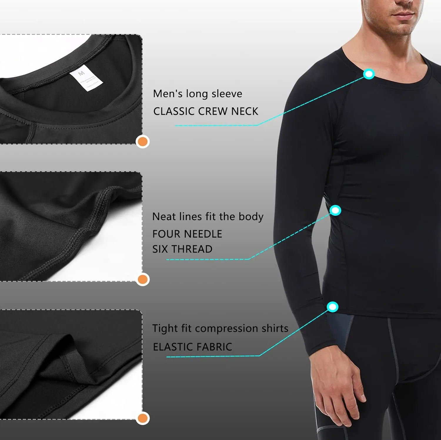 1/3 Pack Mens Compression Shirts Athletic Long Sleeve Sports Running Tops Workout Baselayer Undershirts