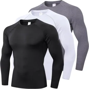 1/3 Pack Mens Compression Shirts Athletic Long Sleeve Sports Running Tops Workout Baselayer Undershirts