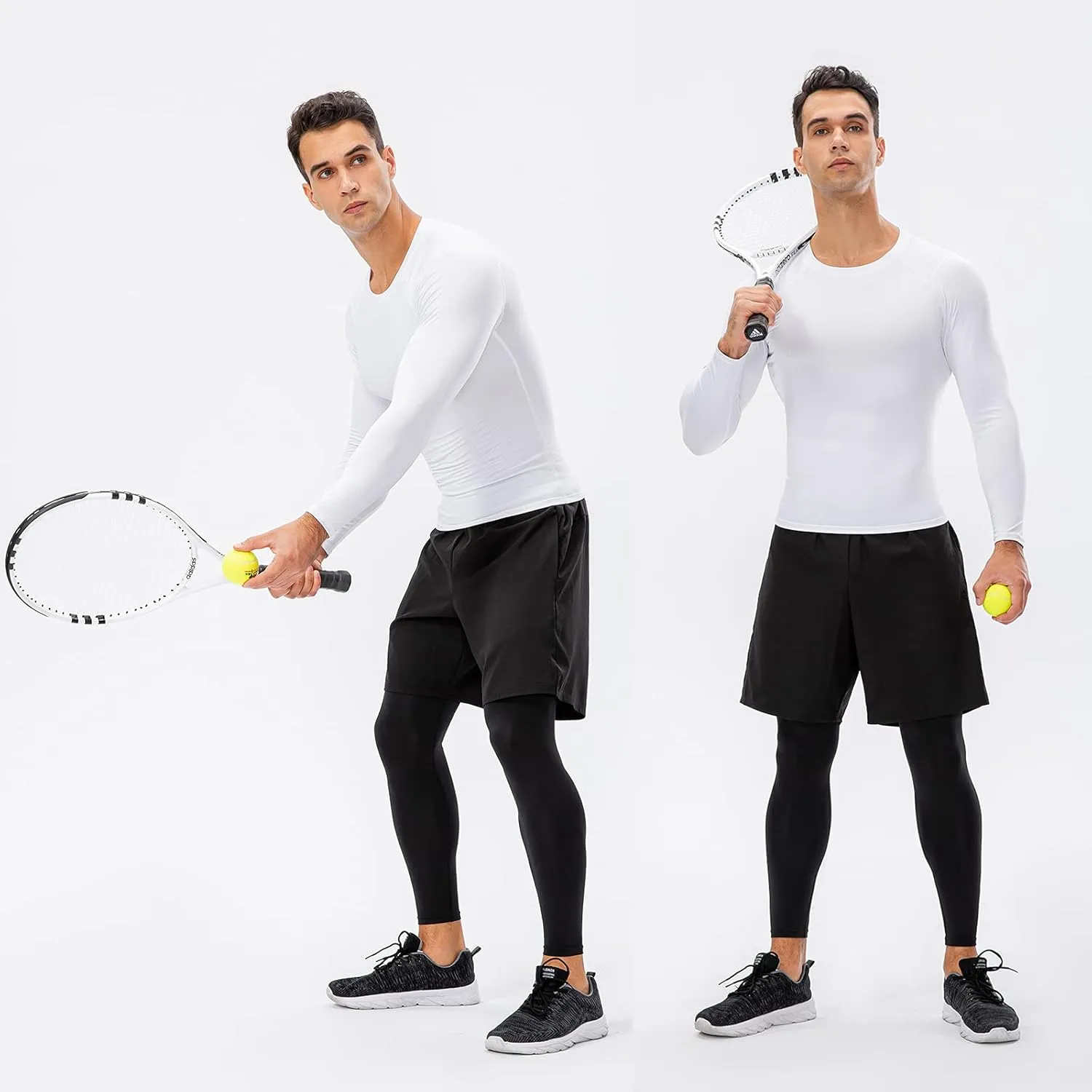 1/3 Pack Men's Compression Shirts Long Sleeve Athletic Workout Base Layer Quick Dry Fit Basketball Football Tops Undershirts