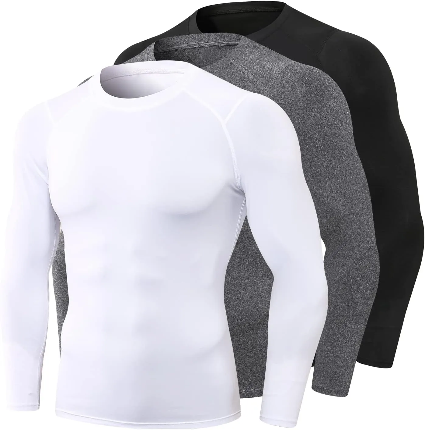 1/3 Pack Men's Compression Shirts Long Sleeve Athletic Workout Base Layer Quick Dry Fit Basketball Football Tops Undershirts