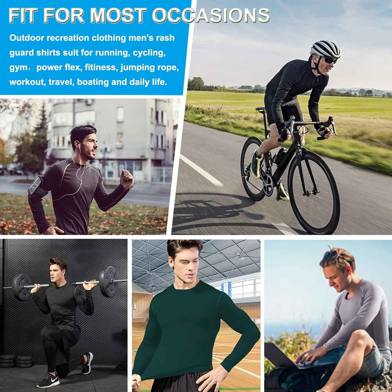 1/3 Pack Men's Compression Shirts Long Sleeve Athletic Workout Base Layer Quick Dry Fit Basketball Football Tops Undershirts