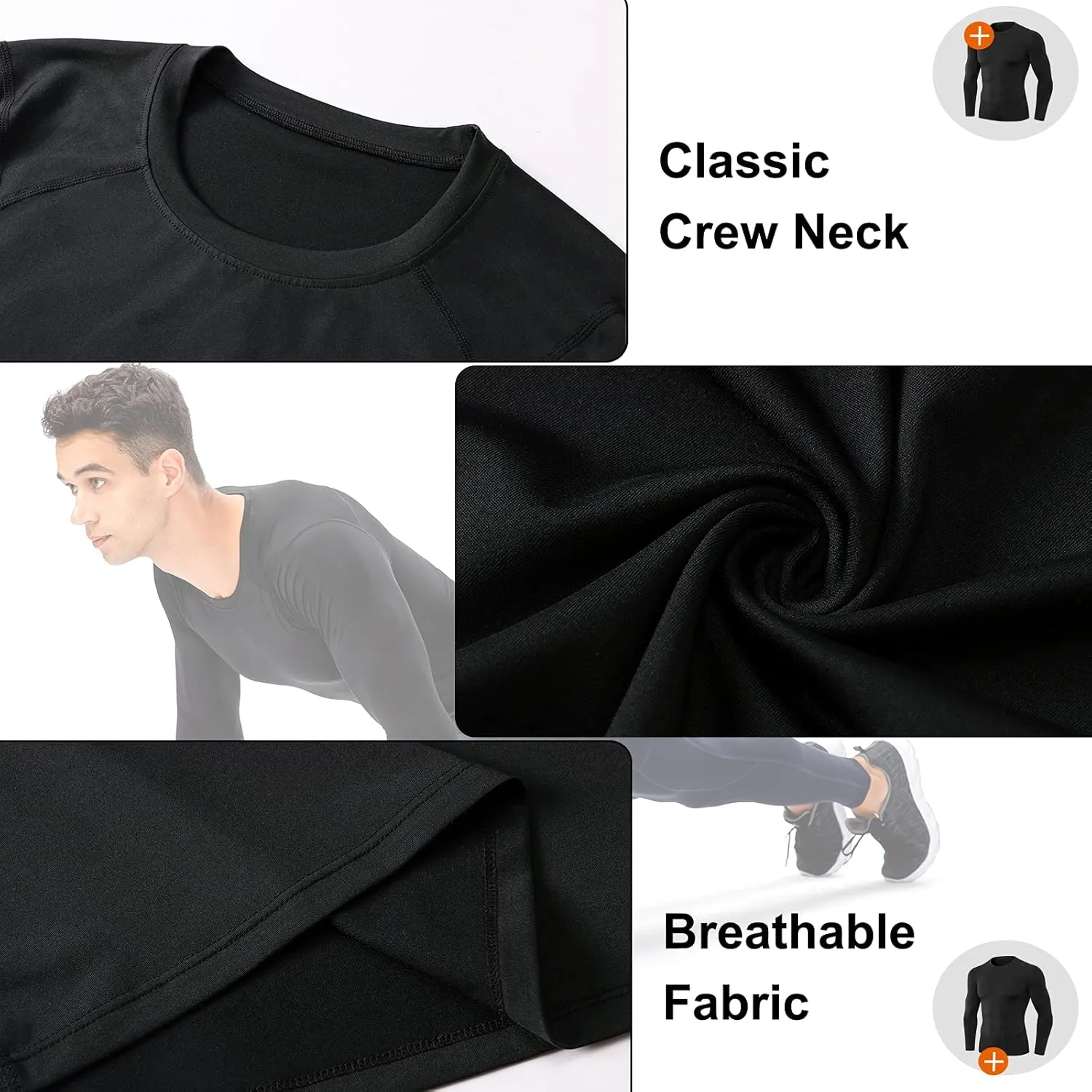 1/3 Pack Men's Compression Shirts Long Sleeve Athletic Workout Base Layer Quick Dry Fit Basketball Football Tops Undershirts