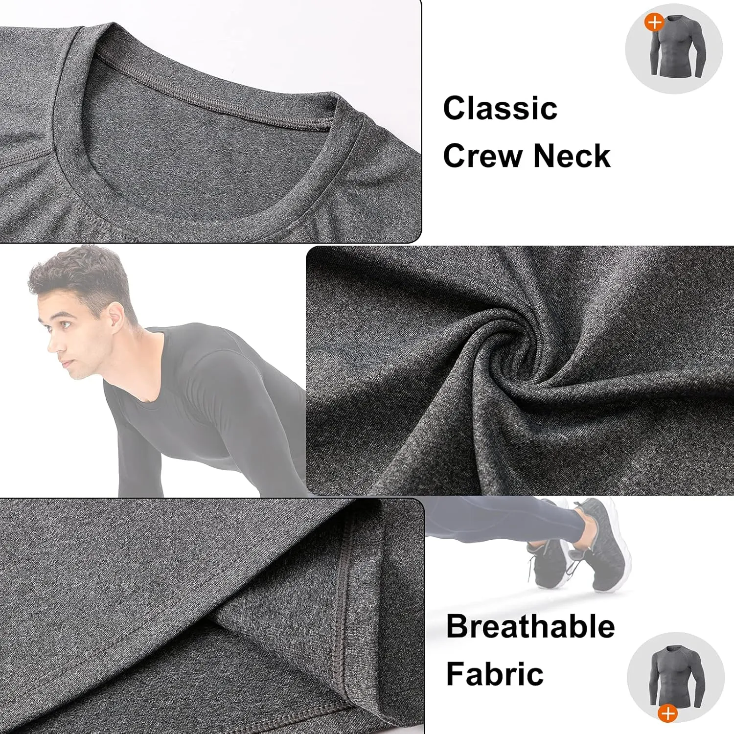 1/3 Pack Men's Compression Shirts Long Sleeve Athletic Workout Base Layer Quick Dry Fit Basketball Football Tops Undershirts