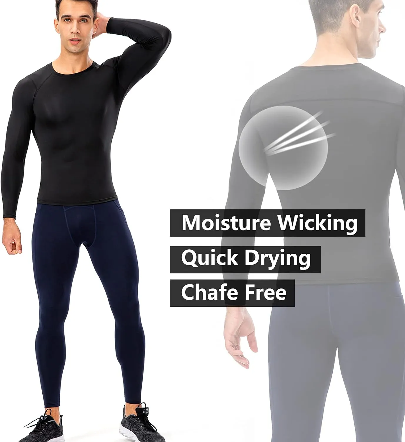 1/3 Pack Men's Compression Shirts Long Sleeve Athletic Workout Base Layer Quick Dry Fit Basketball Football Tops Undershirts
