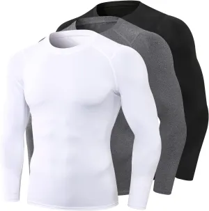 1/3 Pack Men's Compression Shirts Long Sleeve Athletic Workout Base Layer Quick Dry Fit Basketball Football Tops Undershirts
