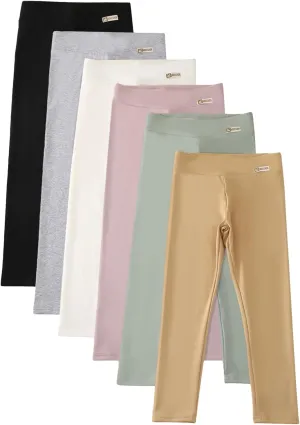 6 Pack Girls Cotton Leggings Yoga Pants for Kids Full Length Stretchy Pants Toddler Girl Solid Basic Leggings