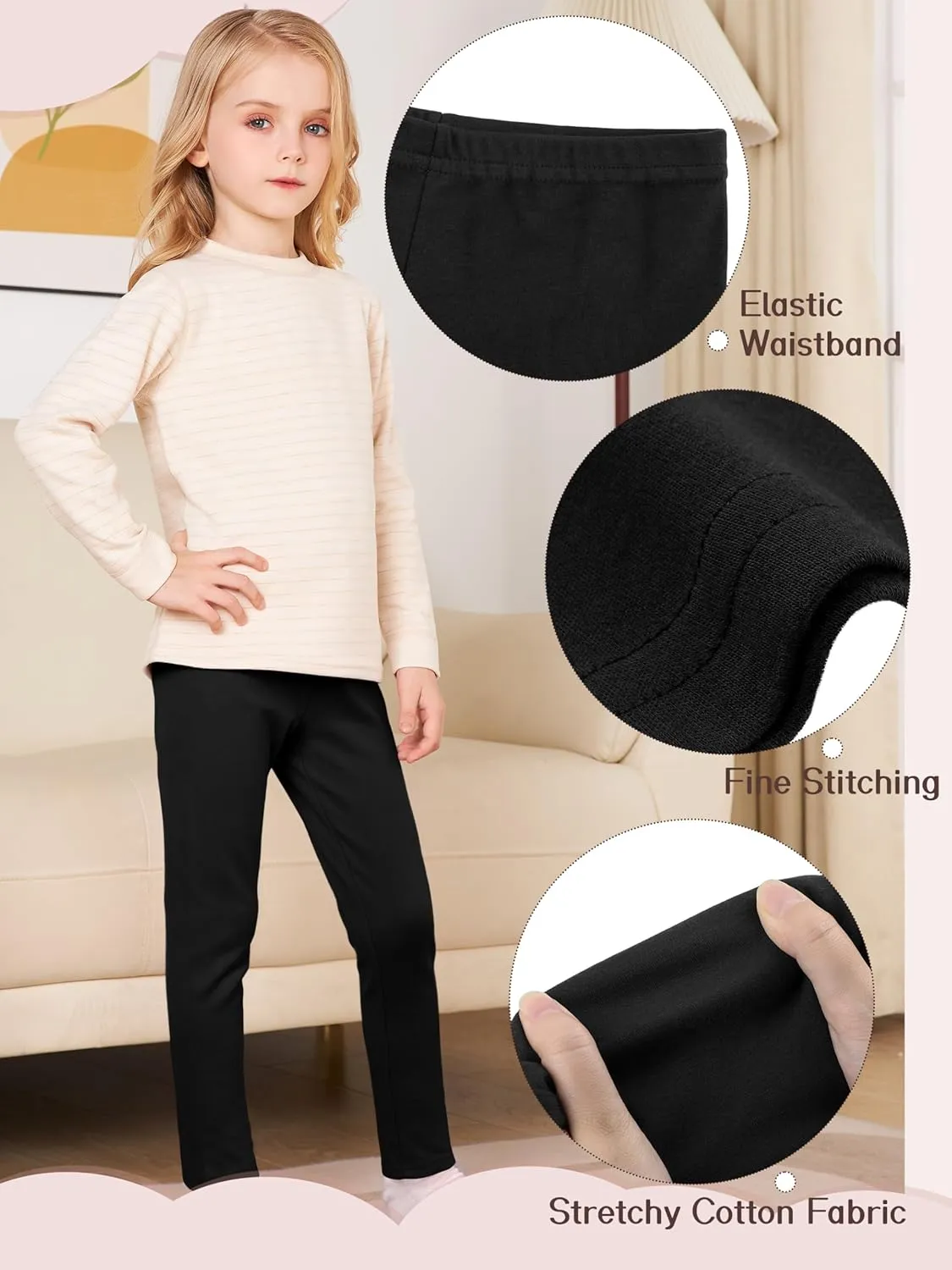 6 Pack Girls Leggings Cotton Leggings for Girls Tights Pants for Kids Full Length Toddler Warm Stretchy Multipack