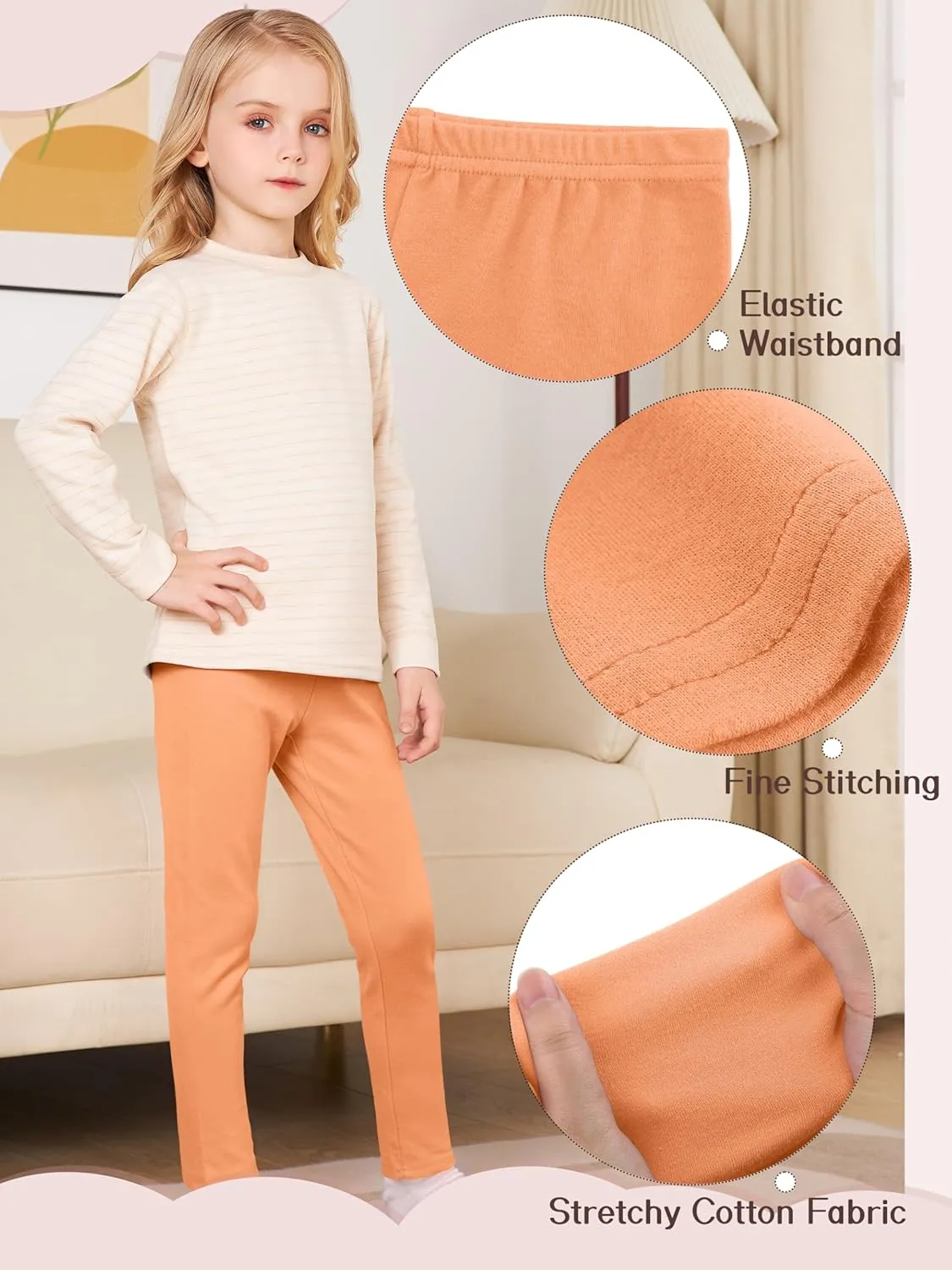 6 Pack Girls Leggings Cotton Leggings for Girls Tights Pants for Kids Full Length Toddler Warm Stretchy Multipack