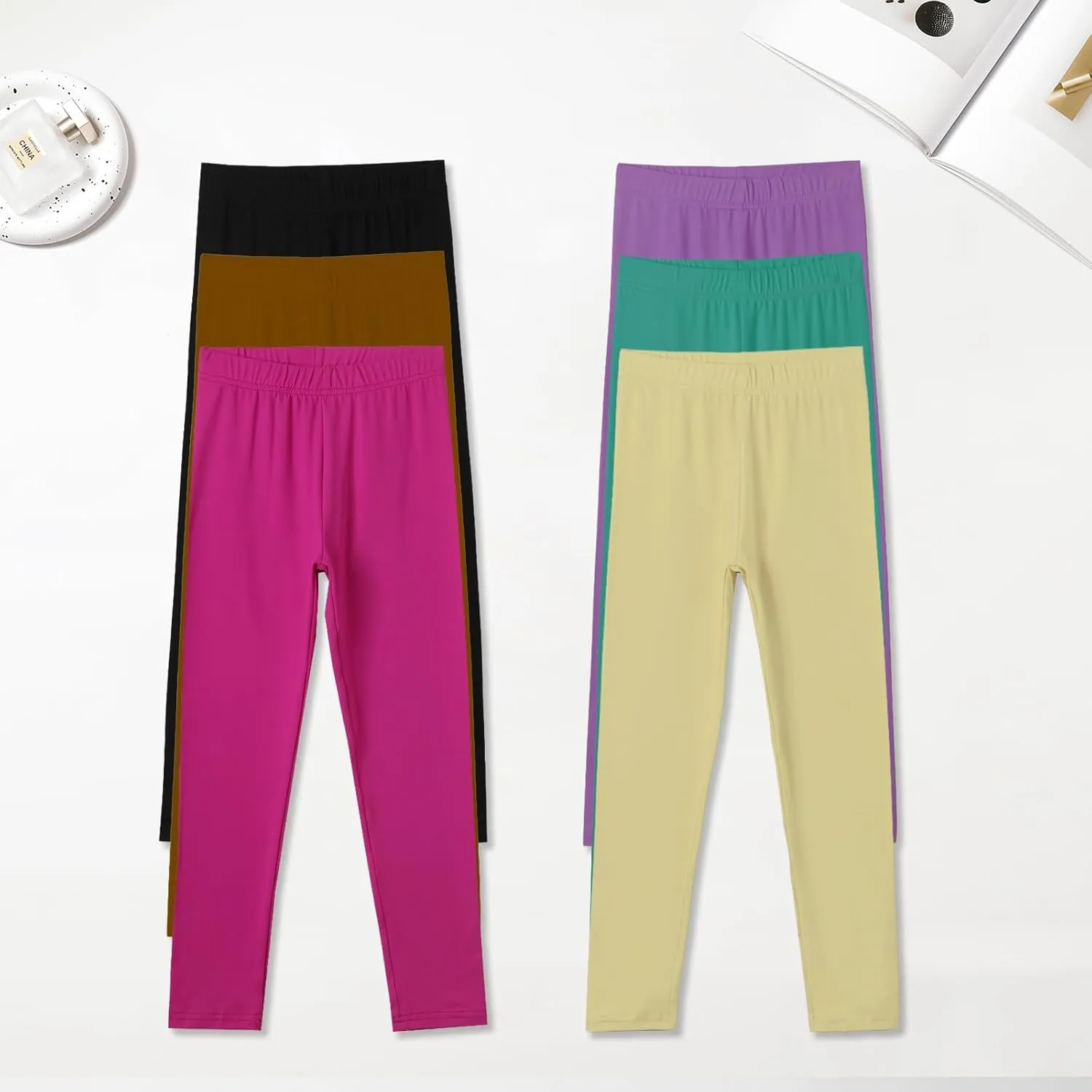 6 Pack Girls Leggings Yoga Leggings for Girls Soft Stretchy Pants Kids Basic Solid School Pants