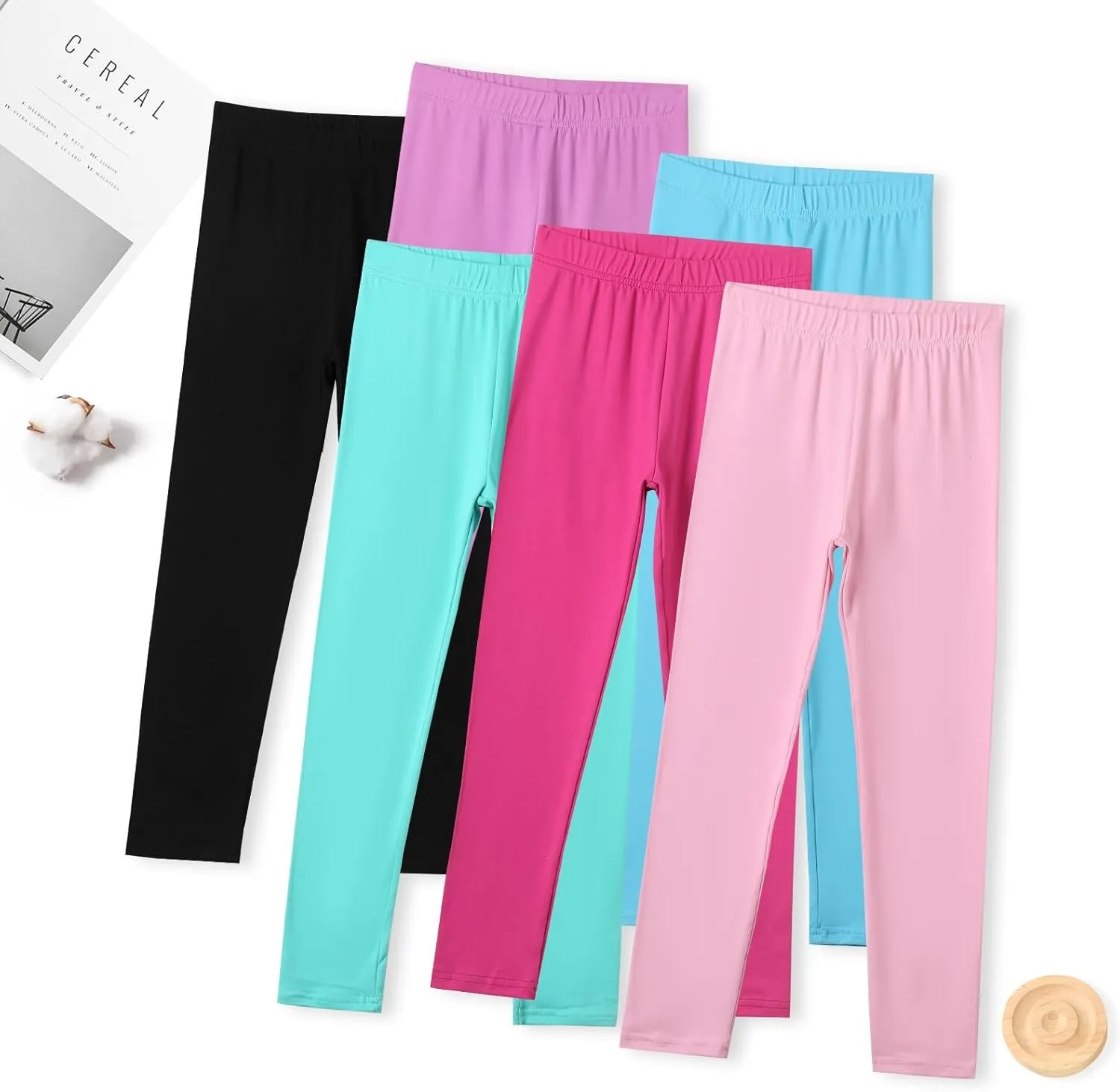 6 Pack Girls Leggings Yoga Leggings for Girls Soft Stretchy Pants Kids Basic Solid School Pants