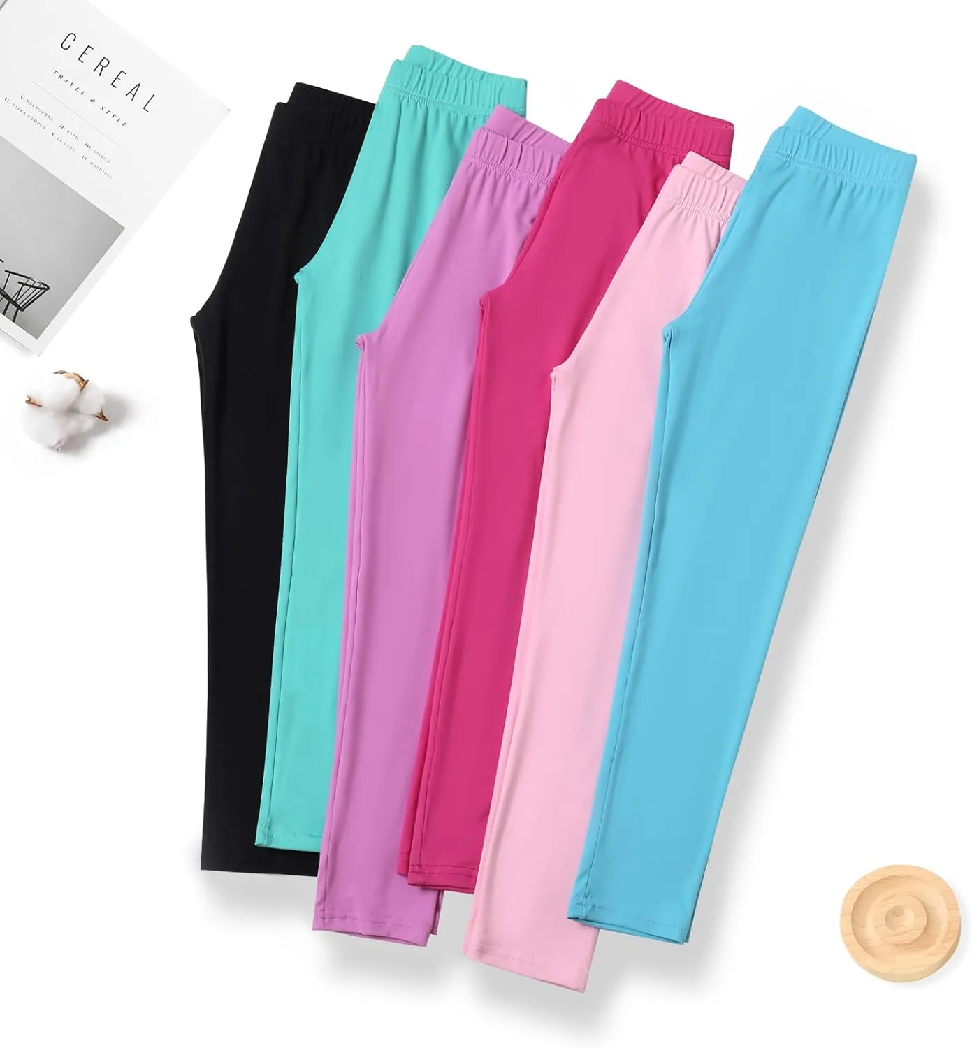 6 Pack Girls Leggings Yoga Leggings for Girls Soft Stretchy Pants Kids Basic Solid School Pants