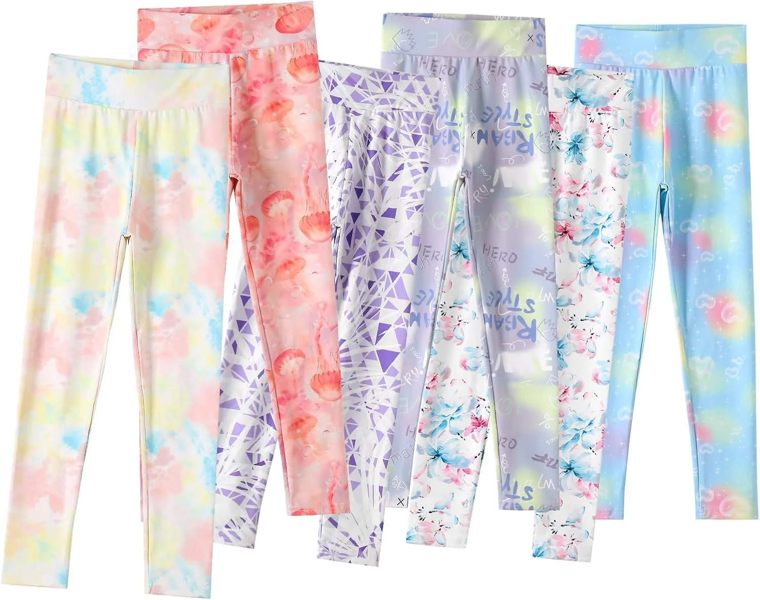 6 Pack Girls Printed Leggings Girls High Waisted Yoga Pants Girls Full Length Leggings Kids Stretchy Pants