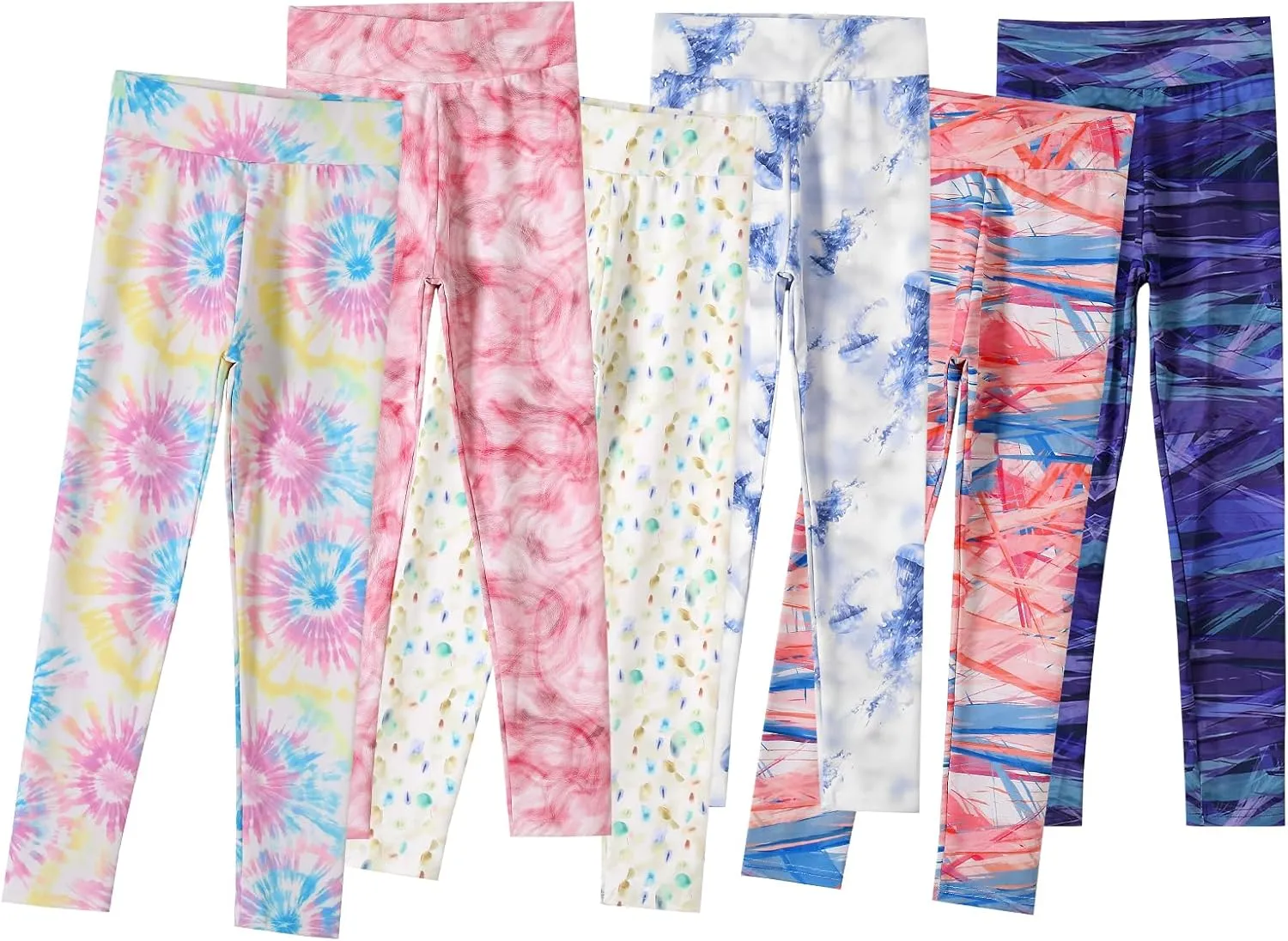 6 Pack Girls Printed Leggings Girls High Waisted Yoga Pants Girls Full Length Leggings Kids Stretchy Pants