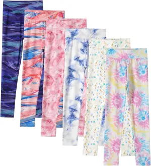 6 Pack Girls Printed Leggings Girls High Waisted Yoga Pants Girls Full Length Leggings Kids Stretchy Pants