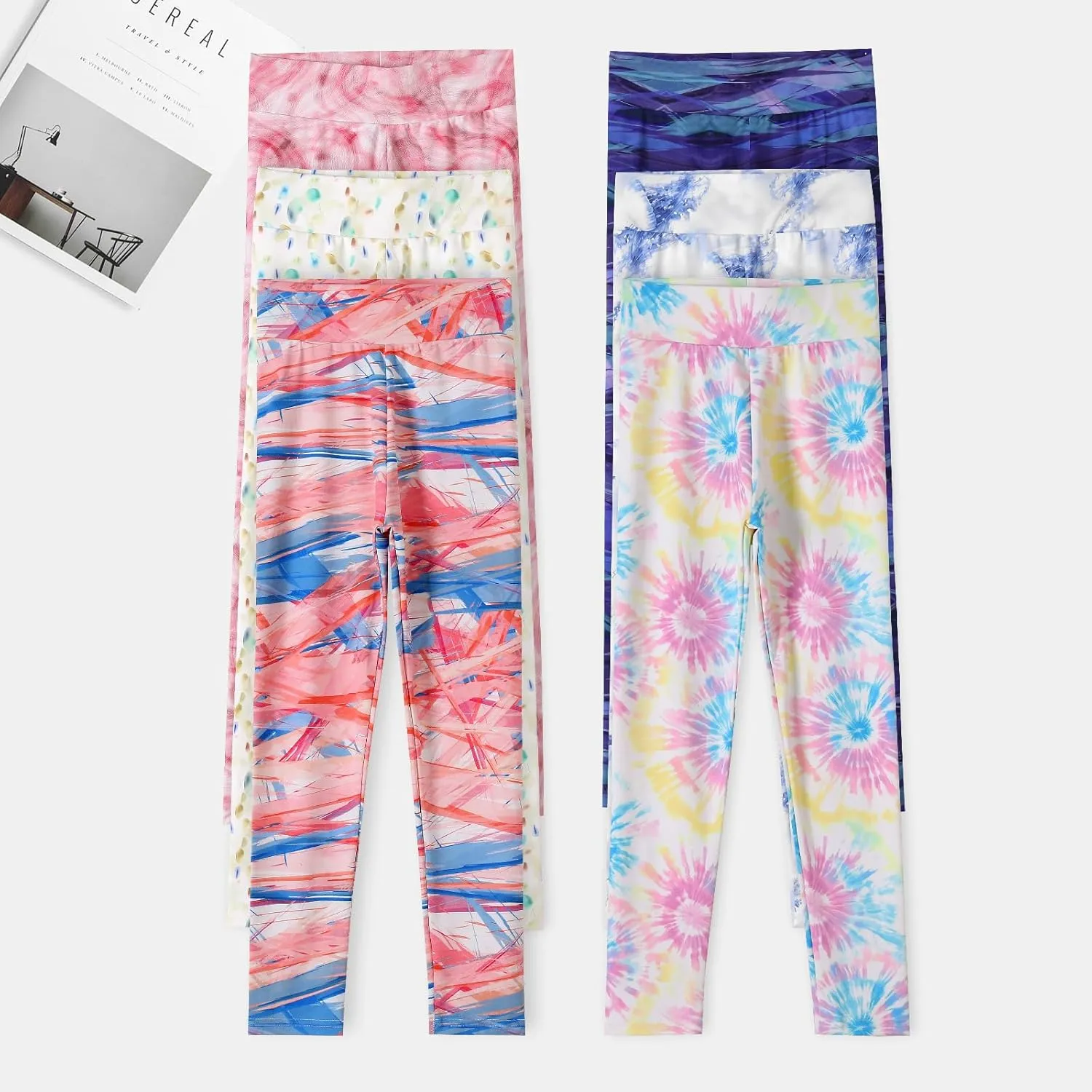 6 Pack Girls Printed Leggings Girls High Waisted Yoga Pants Girls Full Length Leggings Kids Stretchy Pants