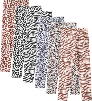 6 Pack Girls Printed Leggings Kids Ankle Length Leggings Girls Comfortable Stretchy Soft Pants