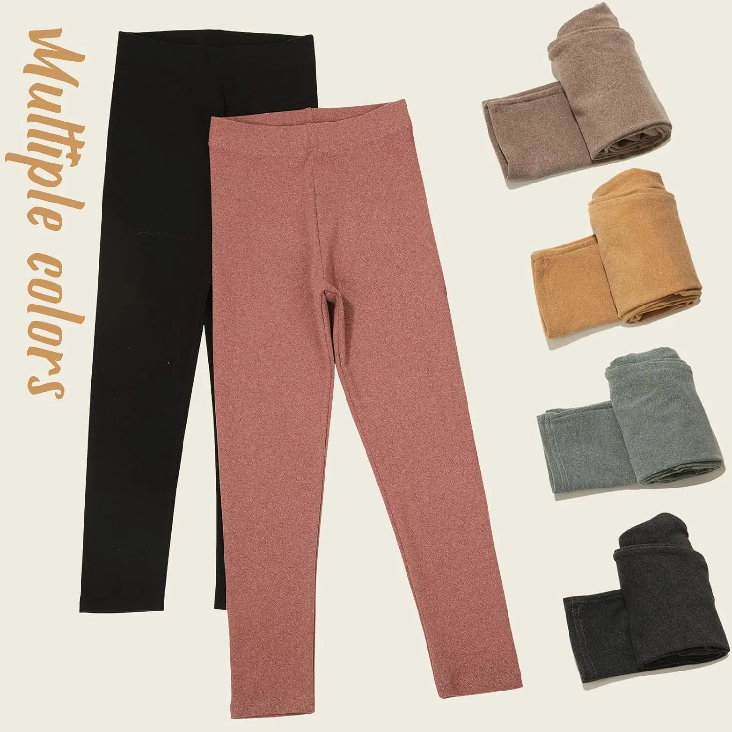 6 Pack Toddler Girl Solid Leggings Soft Comfortable Ankle Length Leggings Kids Stretchy High Waist Pants