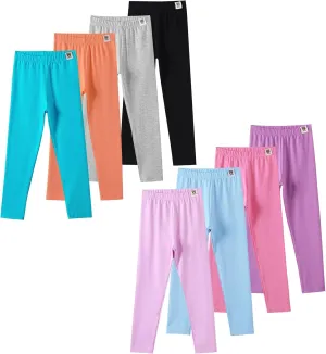 8 Pack Girls Cotton Leggings Yoga Pants for Girls Full Length Stretchy Pants Toddler Girl Solid Basic Leggings