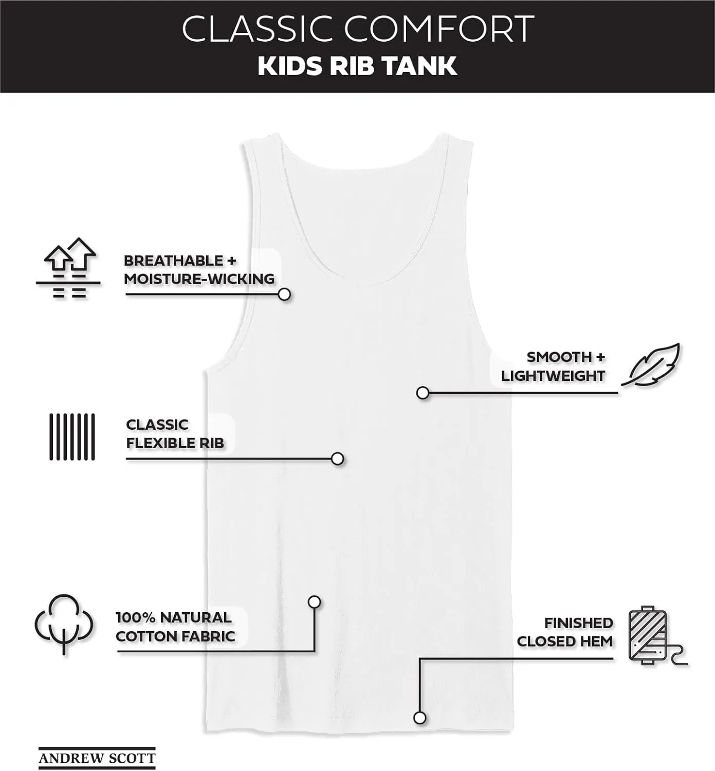 Andrew Scott Basics Boys' 10 Pack Color A-Shirt Sport Tank Top Undershirts