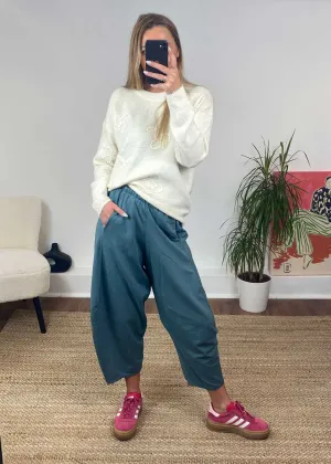 Aspen Jersey Barrel Pants in Teal