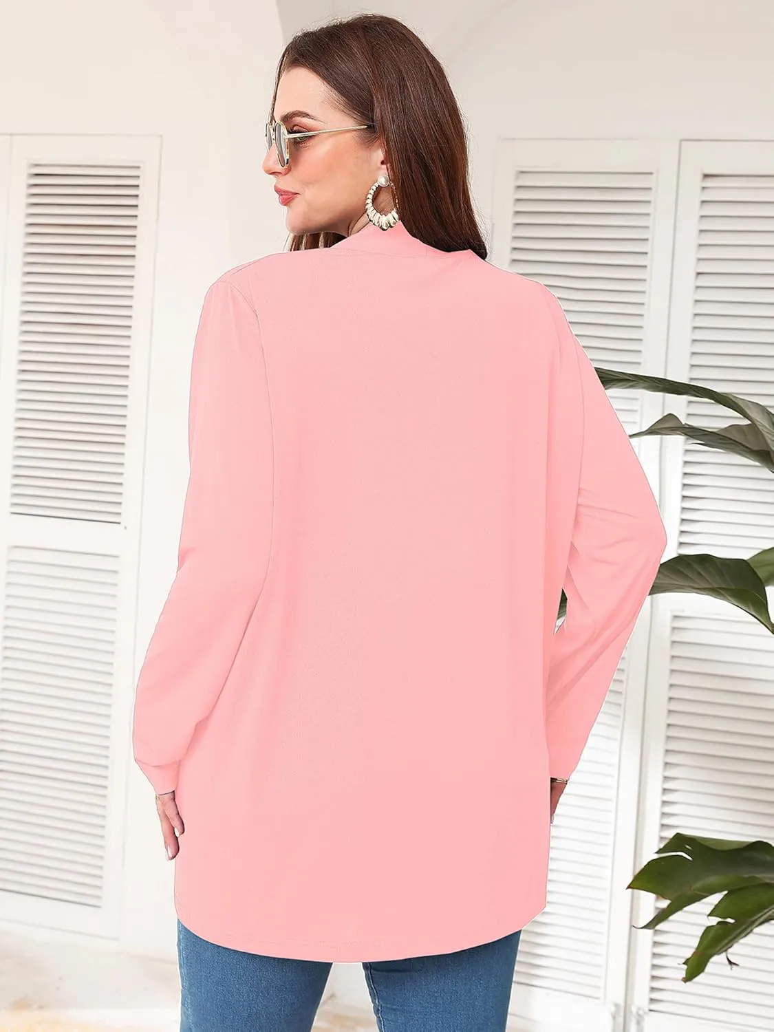 AusLook Women's Plus Size Lightweight Open Front Cardigan 3/4 Sleeve Cover Ups Shrugs Shawls and Wraps Kimono Jacket Coat