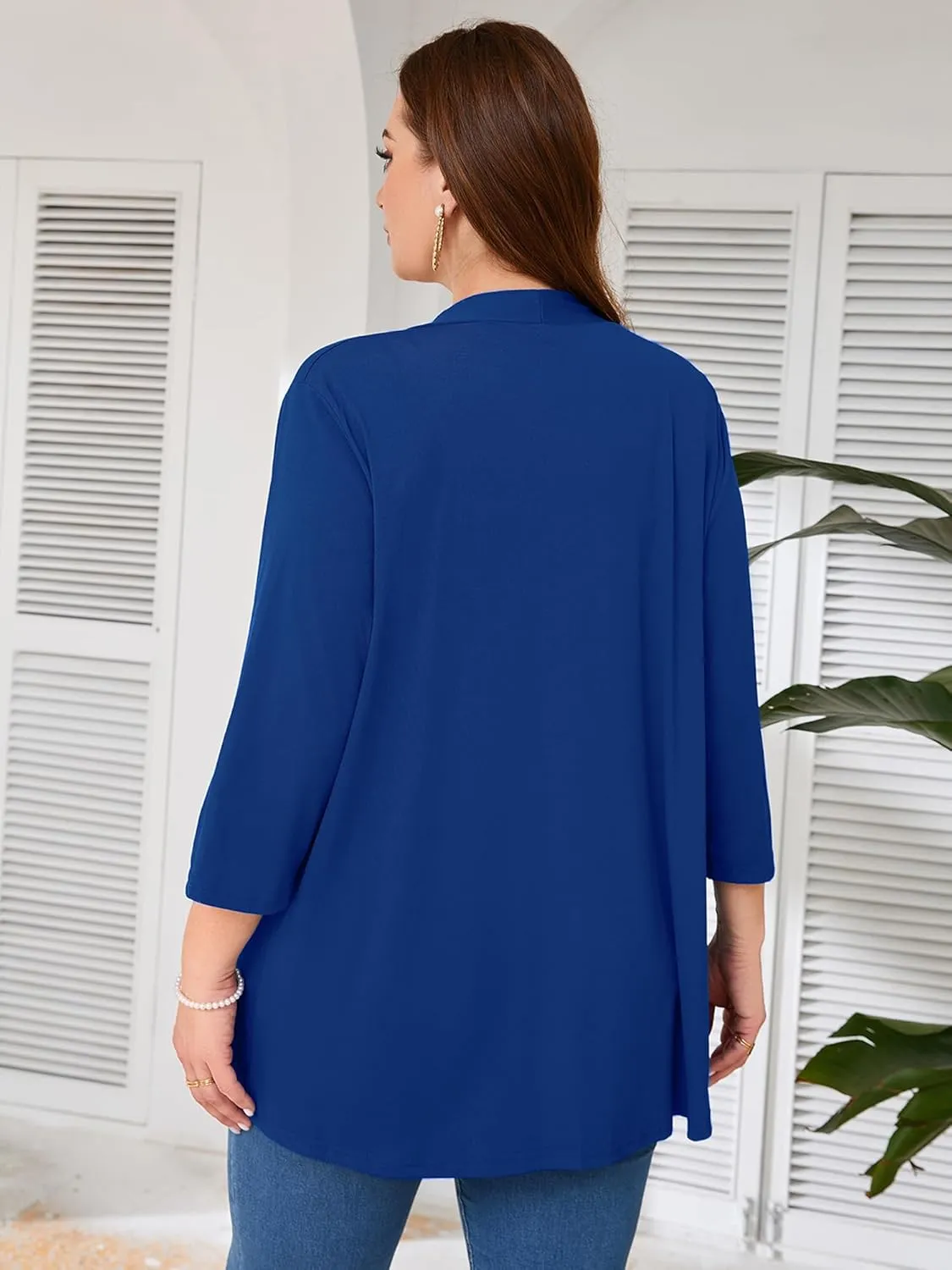 AusLook Women's Plus Size Lightweight Open Front Cardigan 3/4 Sleeve Cover Ups Shrugs Shawls and Wraps Kimono Jacket Coat