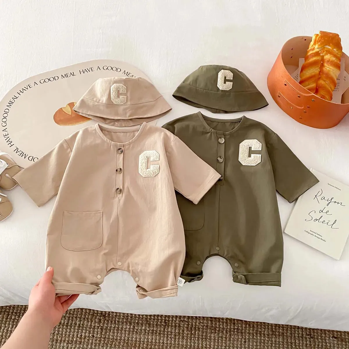 Baby Boys Letter Embroidered Jumpsuits