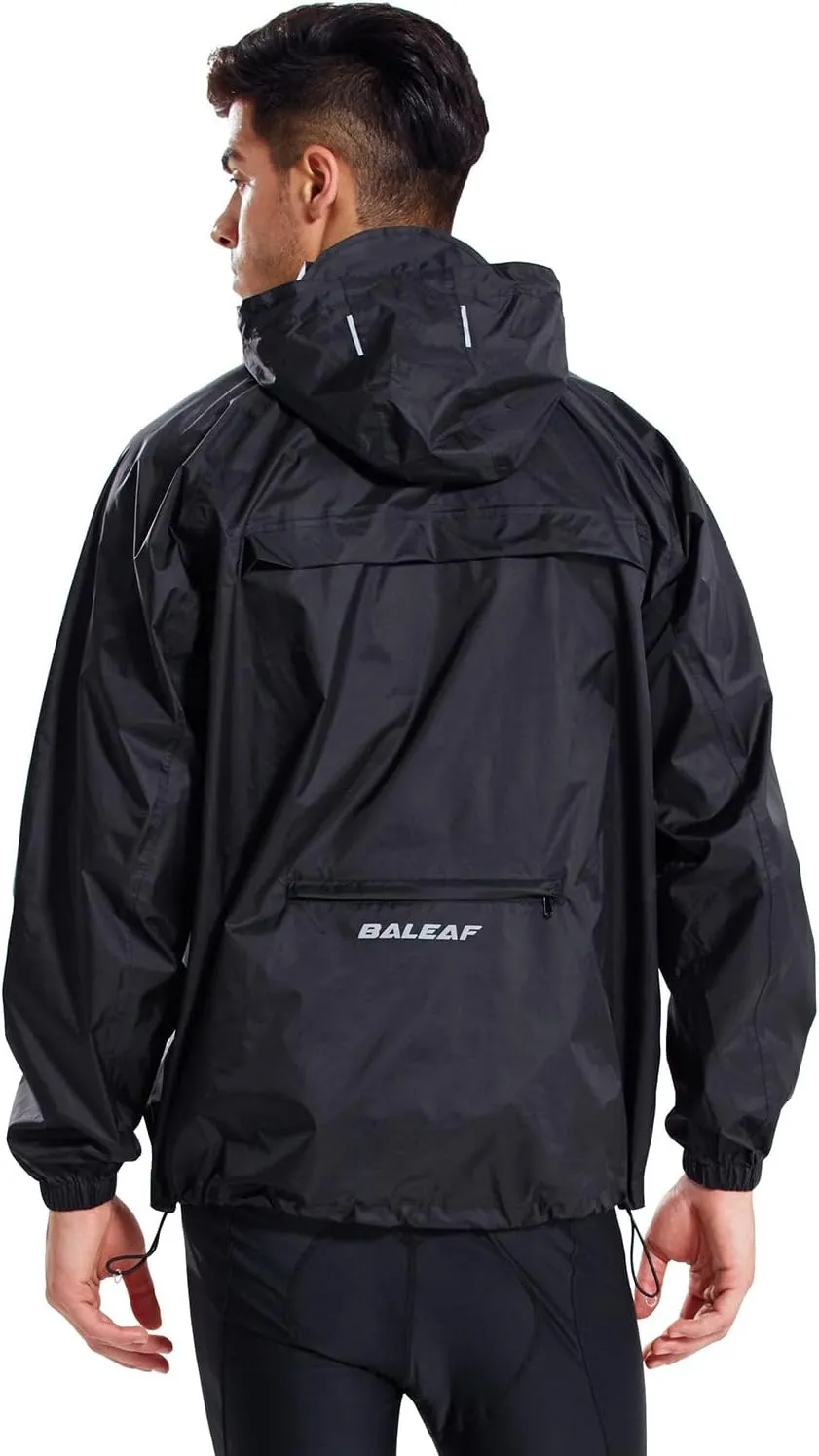 baleaf Men's Light Running Hiking Rain Jacket Waterproof with Hood Windbreaker Pullover Coats Hoodie Packable
