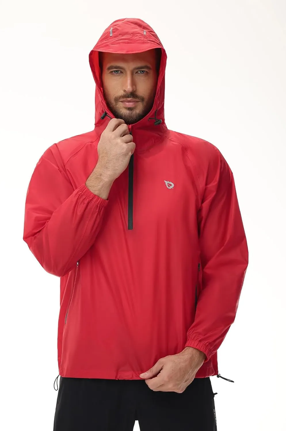 baleaf Men's Light Running Hiking Rain Jacket Waterproof with Hood Windbreaker Pullover Coats Hoodie Packable