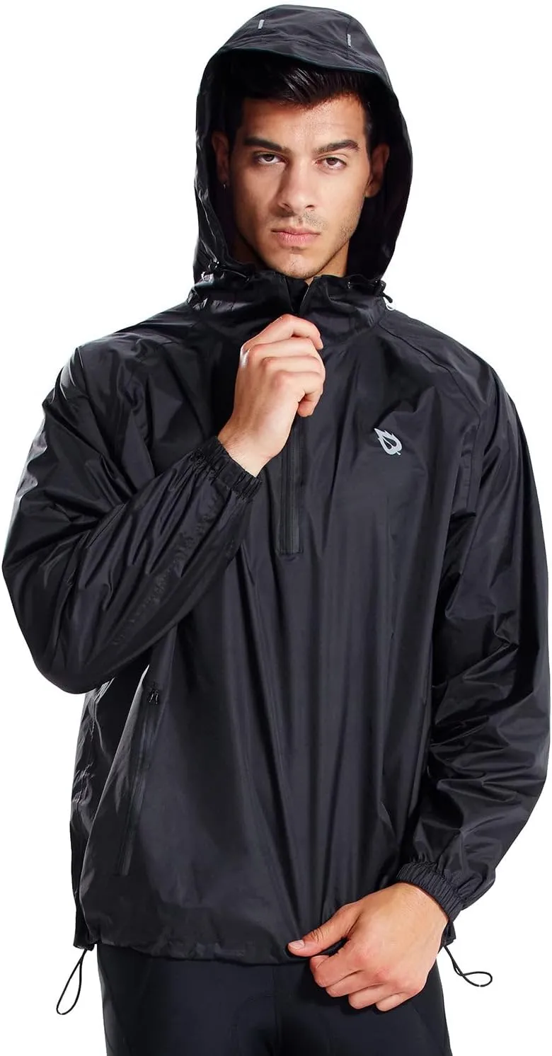 baleaf Men's Light Running Hiking Rain Jacket Waterproof with Hood Windbreaker Pullover Coats Hoodie Packable
