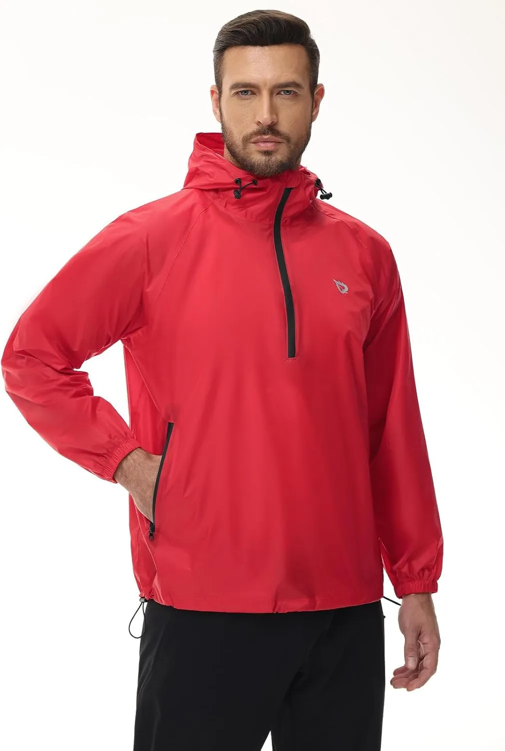 baleaf Men's Light Running Hiking Rain Jacket Waterproof with Hood Windbreaker Pullover Coats Hoodie Packable
