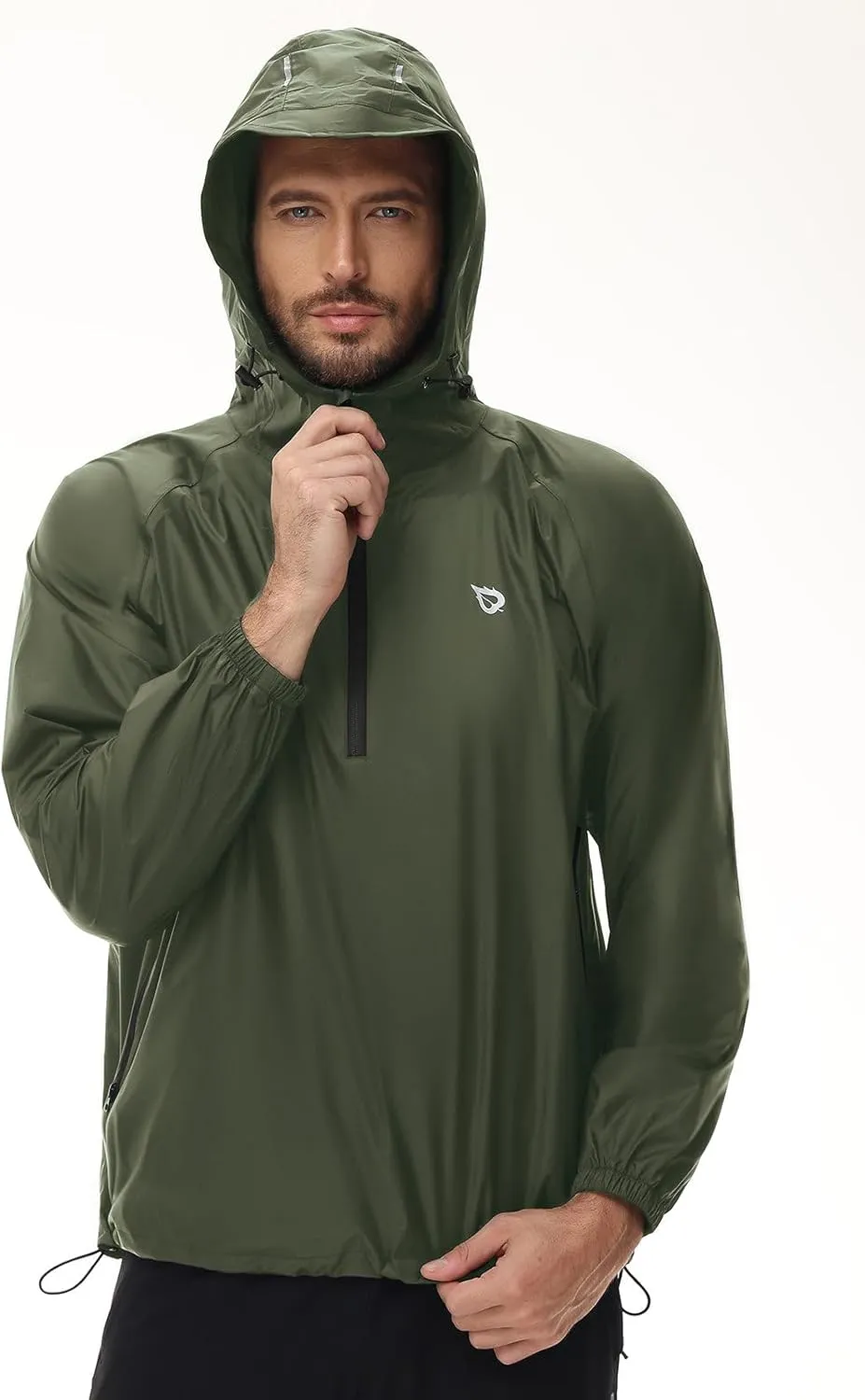baleaf Men's Light Running Hiking Rain Jacket Waterproof with Hood Windbreaker Pullover Coats Hoodie Packable