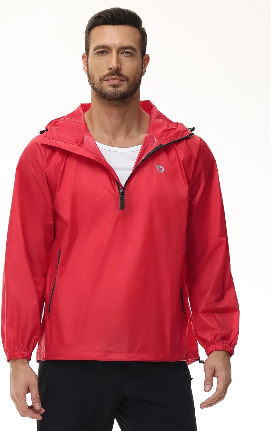 baleaf Men's Light Running Hiking Rain Jacket Waterproof with Hood Windbreaker Pullover Coats Hoodie Packable