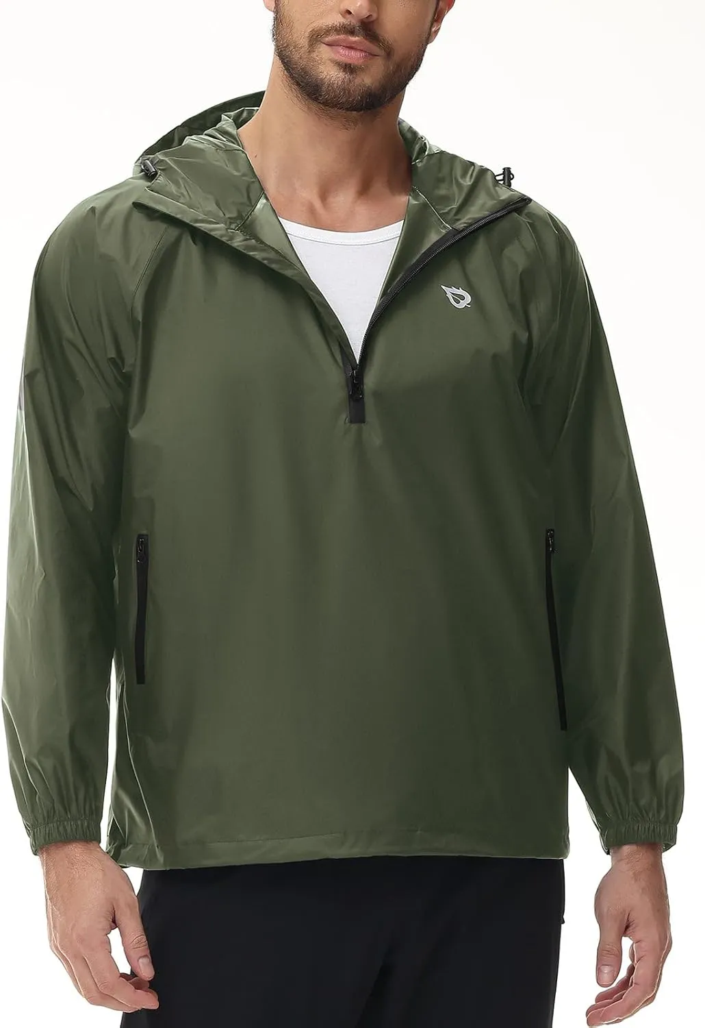 baleaf Men's Light Running Hiking Rain Jacket Waterproof with Hood Windbreaker Pullover Coats Hoodie Packable