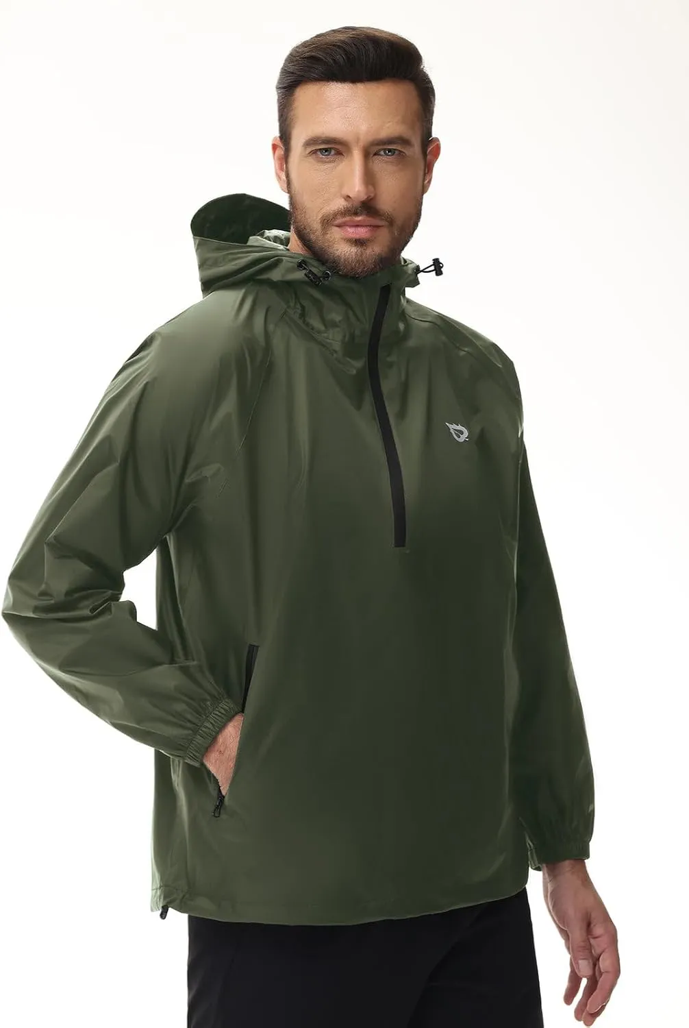 baleaf Men's Light Running Hiking Rain Jacket Waterproof with Hood Windbreaker Pullover Coats Hoodie Packable