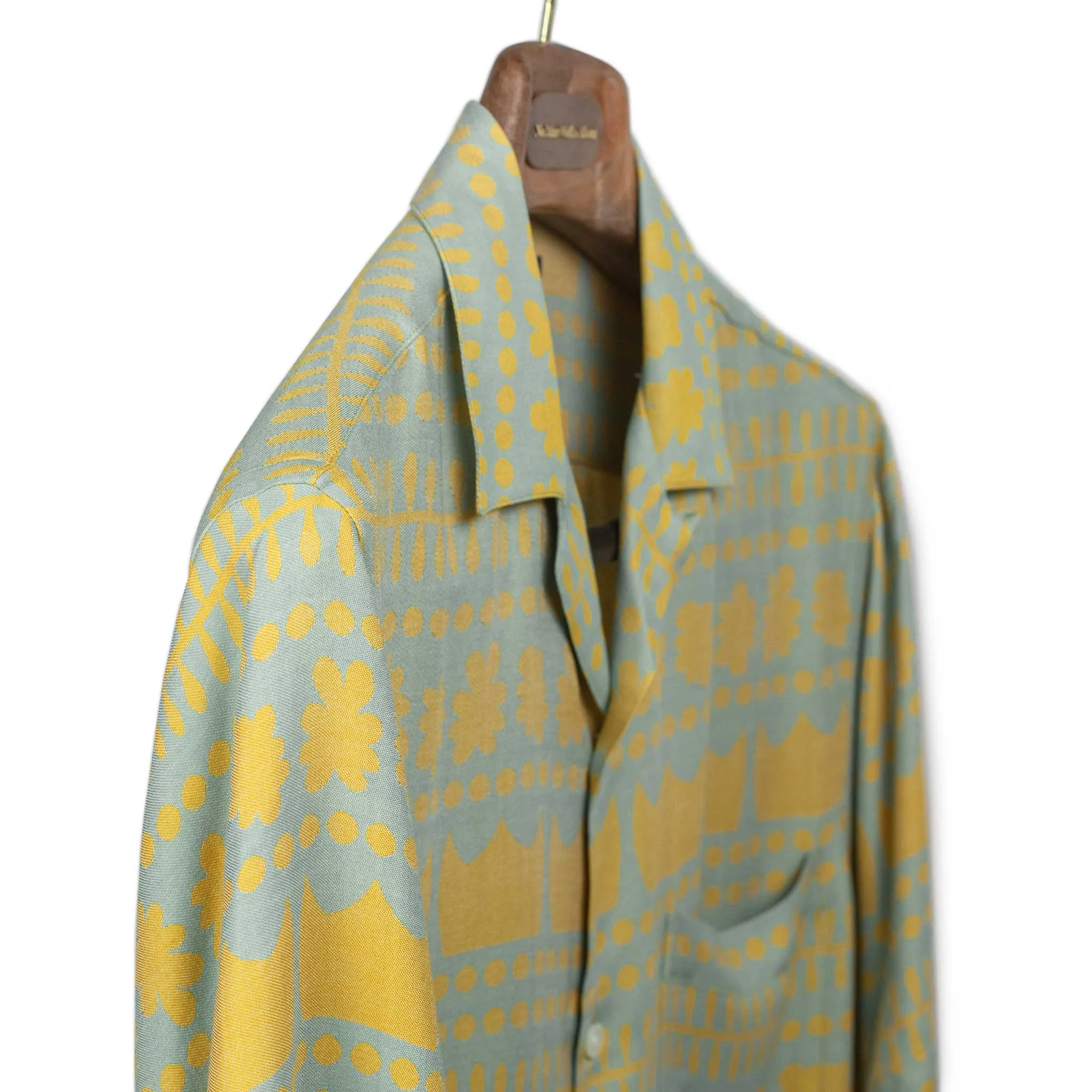 Barca camp collar shirt in seafoam and gold viscose
