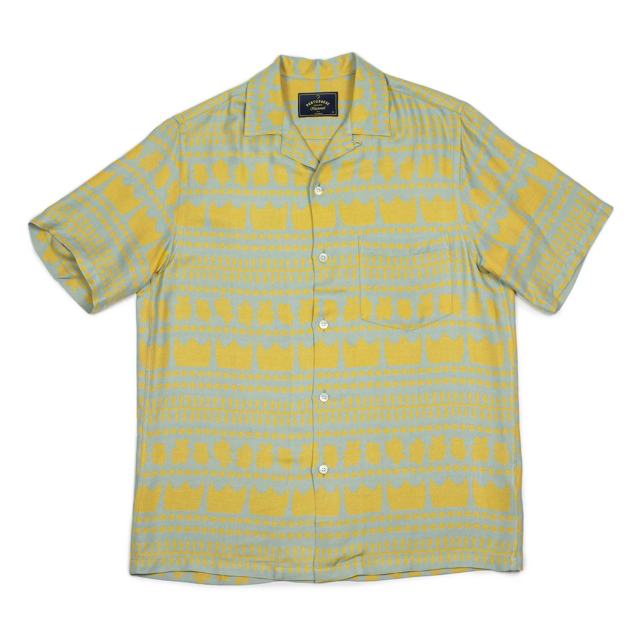 Barca camp collar shirt in seafoam and gold viscose