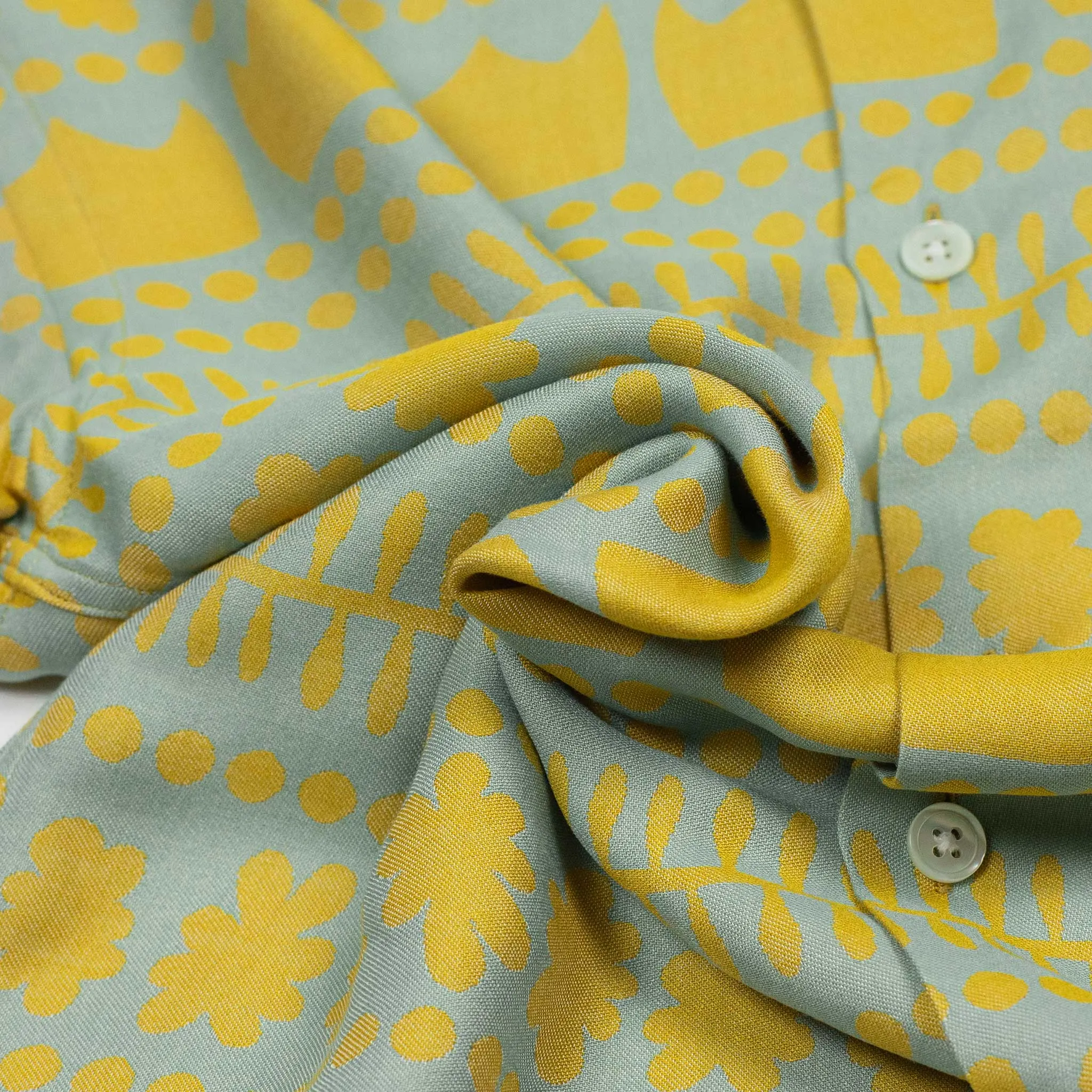 Barca camp collar shirt in seafoam and gold viscose