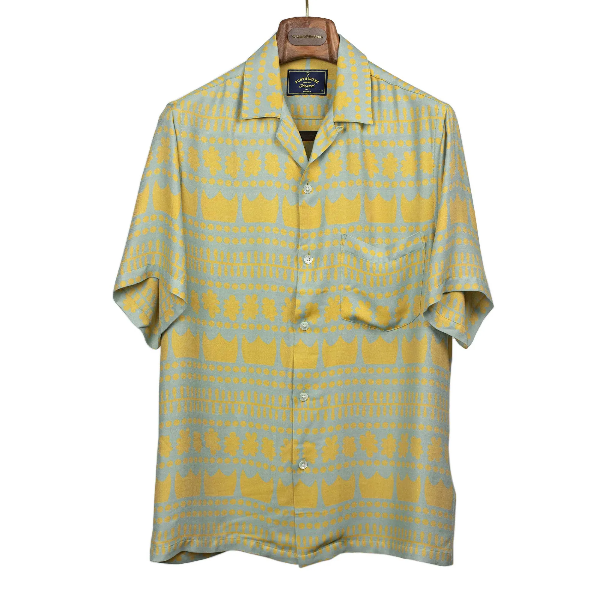 Barca camp collar shirt in seafoam and gold viscose