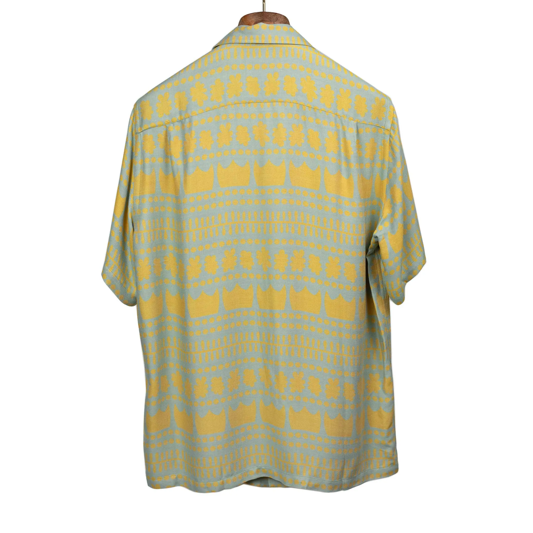 Barca camp collar shirt in seafoam and gold viscose