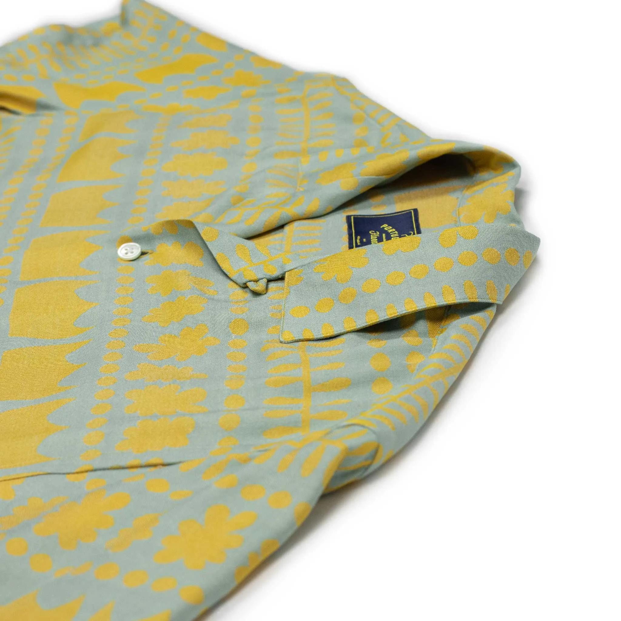 Barca camp collar shirt in seafoam and gold viscose