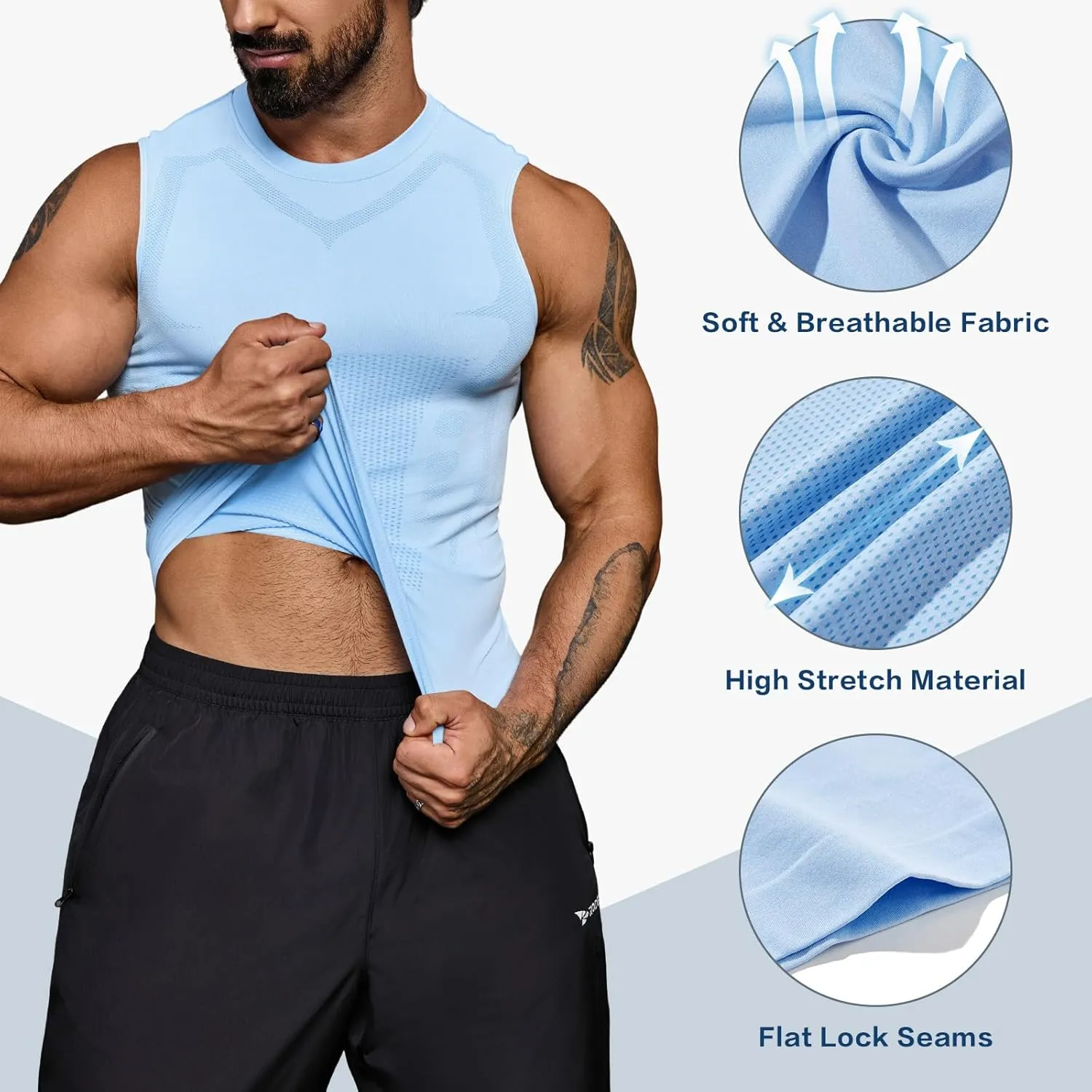 Beotyshow Ionic Shaping Sleeveless Shirt Gynecomastia Compression Shirts Slimming Body Shaper Vest Shapewear Tank Top for Men
