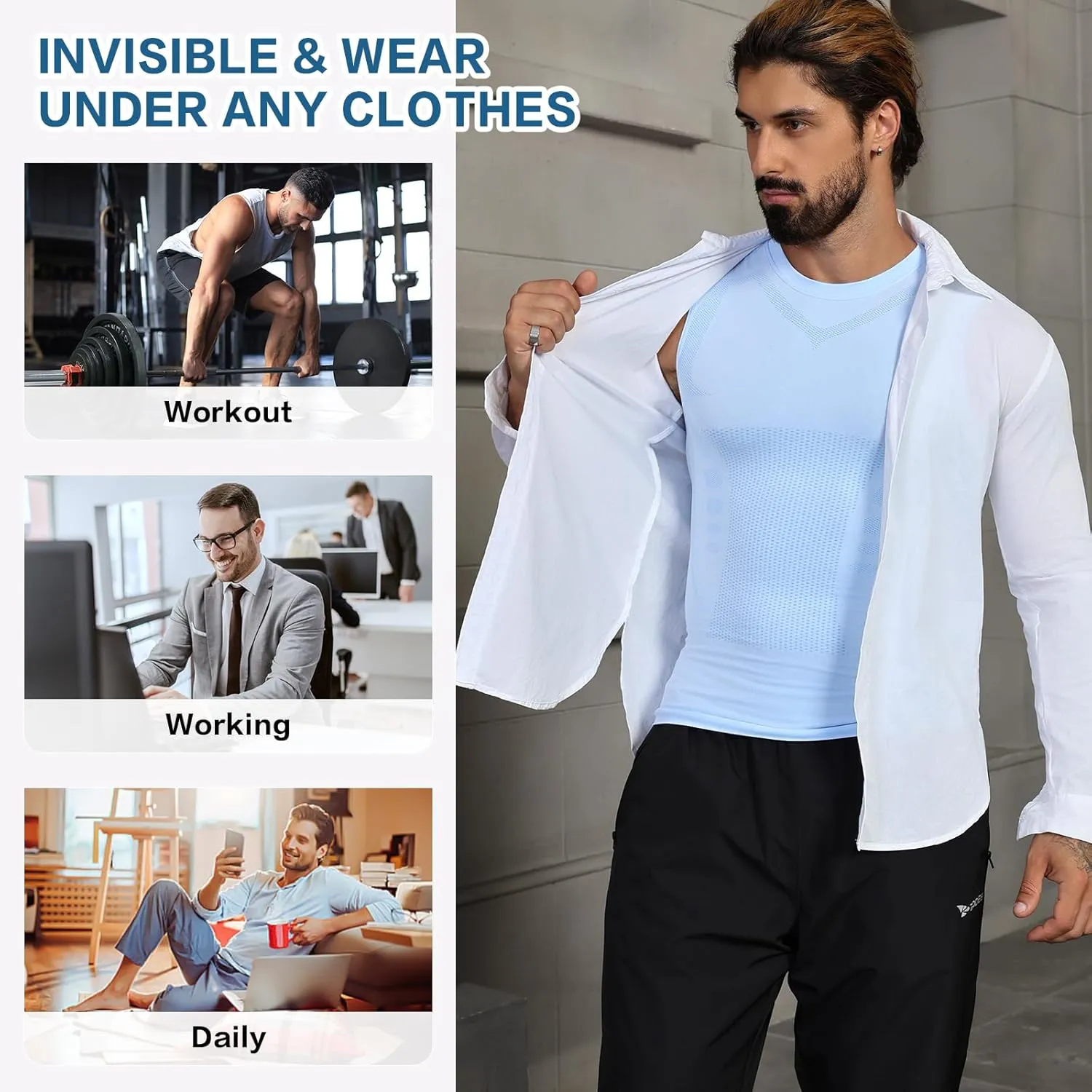 Beotyshow Ionic Shaping Sleeveless Shirt Gynecomastia Compression Shirts Slimming Body Shaper Vest Shapewear Tank Top for Men