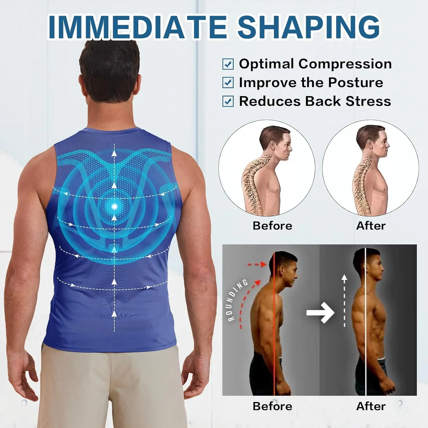 Beotyshow Ionic Shaping Sleeveless Shirt Gynecomastia Compression Tank Top Body Shaper Slimming Vest Shapewear Undershirt