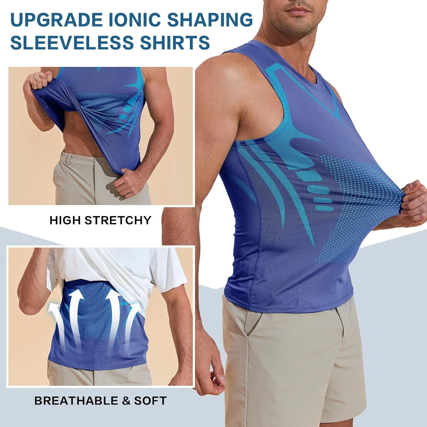 Beotyshow Ionic Shaping Sleeveless Shirt Gynecomastia Compression Tank Top Body Shaper Slimming Vest Shapewear Undershirt