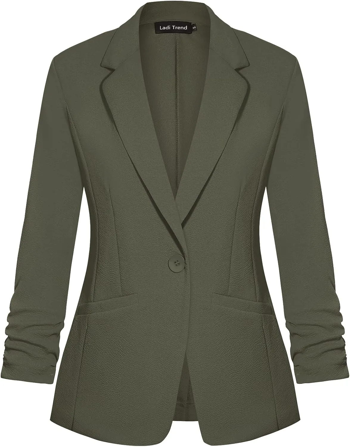 Blazers for Women Dressy Casual Ruched 3/4 Sleeve Lapel Button Work Office Cardigan Suit Jacket with Pockets