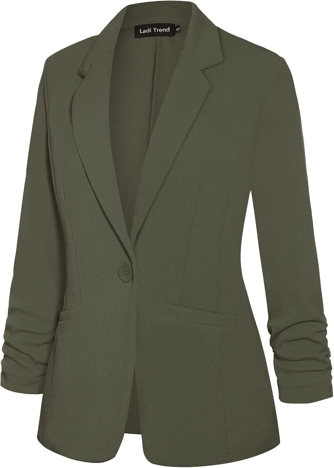 Blazers for Women Dressy Casual Ruched 3/4 Sleeve Lapel Button Work Office Cardigan Suit Jacket with Pockets