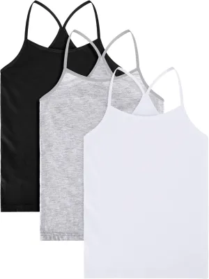 Boao 3 Pieces Girls Dance Tank Tops Racerback Camisole Undershirts Spaghetti Strap Camis Dance Clothes Tank Tops for Girls