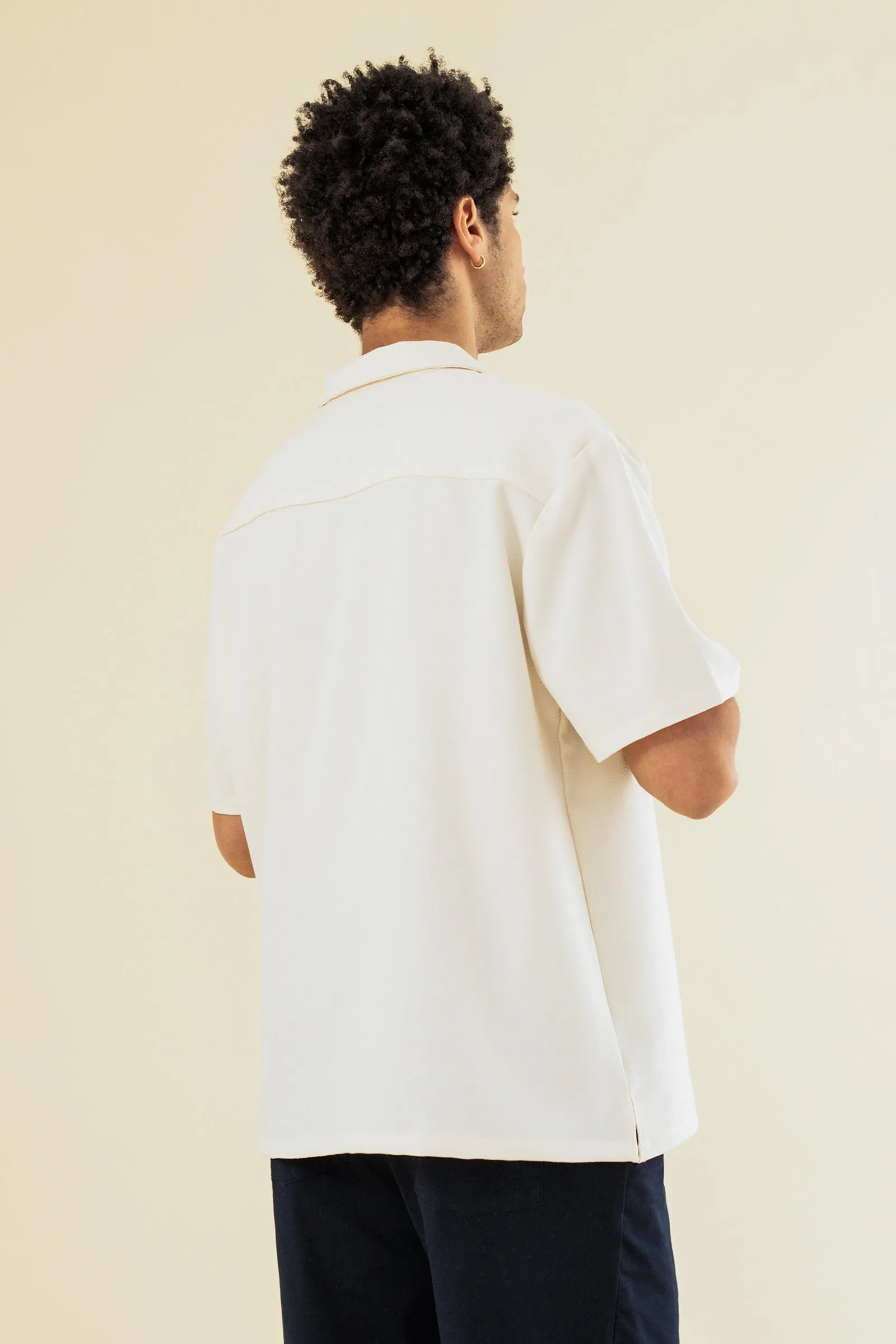 bound Heavy Cuban Textured SS Shirt - Cream